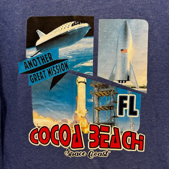 EUC Cocoa Beach Florida Space Coast Graphic T‎ Blue M Rocket Shuttle Science - Picture 2 of 7